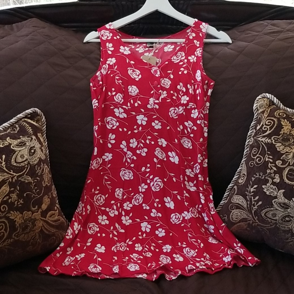 Red floral summer swing dress